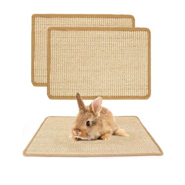 PODOO Bunny Scratch Pads Sisal Rabbit Scratching Pad Natural Rabbit Resting Mats for Cages Forage Grass Mat Indoor Essentials Accessories for Guinea Pig Cat 2Pcs 157x118 inches