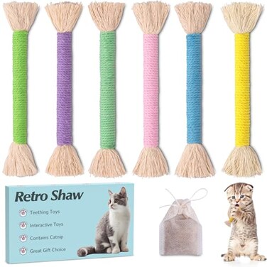 Retro Shaw Cat Toys Rope with Refillable Natural Catnip 61 in 6 Pack