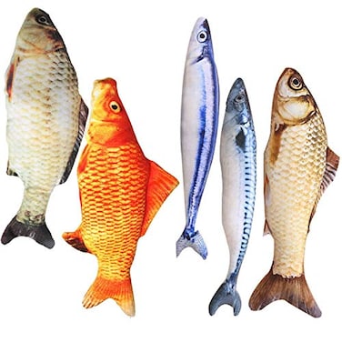 HAPY SHOP Catnip Toys 5 Pack Simulation Fish Shape Realistic Fluffy Catnip Doll Interactive Pets Pillow Chew Bite Supplies for Cat Kitten Kitty