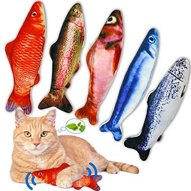 PJLJY 5Pcs Catnip Toy Plush Fish Cat Toy Cat Chew Toy Catnip Filled Cartoon Fish with Bell Inside for Interactive Kitty Chew Toys Cat Teething Cat Exercise
