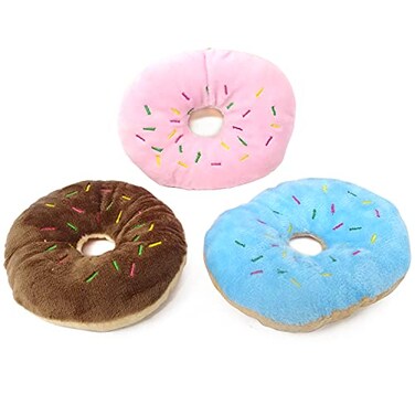 Honbay 3PCS Donut Shape Plush Cat Catnip Toys Kitten Interactive Pillows Cat Gifts for Cat Lovers