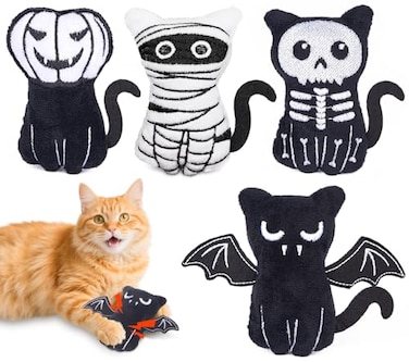 Retro Shaw 4Pcs Crinkle Catnip Toys for Indoor Kittens Soft Plush Halloween Gothic Cat Toys Interactive Play Fun Relieves Boredom Anxiety 37 Inches