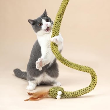 ZEZE Forest Snake Cat Teaser Wand Toy 505 Interactive Feather Cat Toy with Crinkle Sound Flexible Rubber Wand NonSlip Handle for Indoor Cats Play