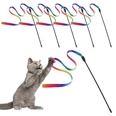 Molain Cat Wand Interactive Toy 5 Sets Colorful Fabric Ribbon Sticks Indoor Interactive Cat String Toy