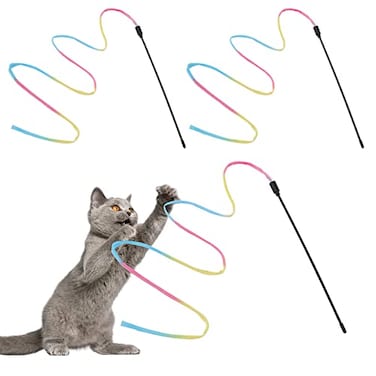 Molain Cat Wand Rainbow Toy 3pcs Rainbow Ribbon Cat Wand for Kittens Training Rainbow Ribbon Cat Interactive Catcher Wand Stick Toy for Kitten Cat Indoor Exerciser Playing30cm