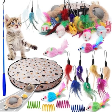 WOWF Cat Toys Pack Interactive Cats Toys for Indoor Cat Speedy Tail 20 Cat Toy Teaser Feather Mouse Toy for Kittens 20PCS