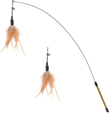 Pawaboo Feather Teaser Cat Toy Interactive Wand with Extra Long 345 Wand and Small Bell Fun Exerciser Playing Toy for Kittens or Cats Brown Feather