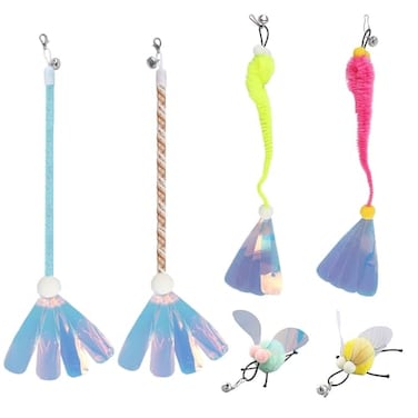 MiOYOOW Cat Wand Toy Refills 6PCS Sequins Cat Insect Toy Interactive Cat Wand Replacement with Bells for Indoor Cats Kittens