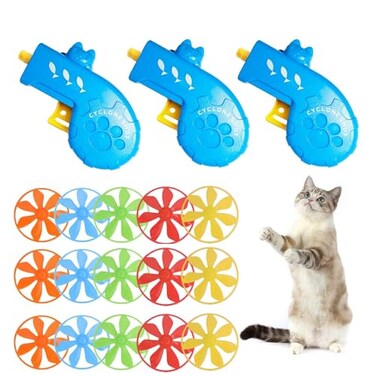IAXSEE 18 Pieces Cat Fetch Toy with Colorful Flying Propellers Set Cat Playing Tracking Interactive Toys for Kitten Indoor and Outdoor Chasing Training Hunting