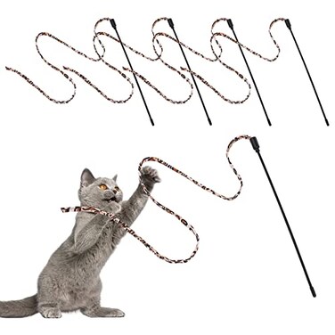Molain Cat Wand Stick Toy 5pcs Rainbow Wand for Kittens Training Interactive Cat Exerciser Playing 30cm Leopard Print