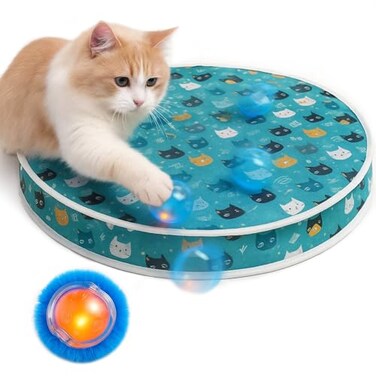 Huimpet Interactive Cat Toys Play Mat with Automatic Motion Balls LED Lights Bird Chirping Sound 3 Speed Levels Indoor Enrichment Cat Pattern Design