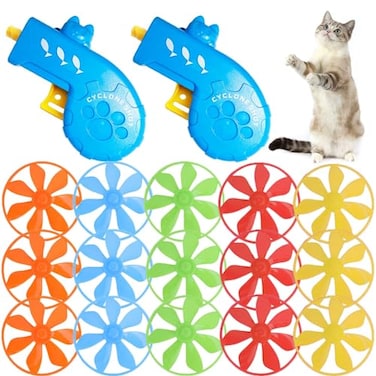 LAPOHI 17 PCS Cat Fetch Toy with Colorful Flying Propellers Set Cat Playing Tracking Interactive Toys for Kitten Indoor and Outdoor Chasing Training Hunting