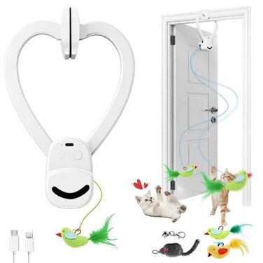 CATPICK Interactive Cat Toys for Indoor Cats Automatic Flying Bird Mouse Doorway Hanging Toy USB Rechargeable Electric Kitten Toy for Hunting Instinct Enrichment Exercise 2 Birds 1 Mouse