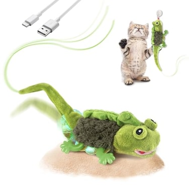 Migipaws Cat Toys Touch Activated Flapping Chirping Lizard Kitten Toy with Catnip for Indoor Cats Kicker Rechargeable Green