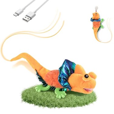 Migipaws Cat Toys Touch Activated Flapping Chirping Lizard Kitten Toy with Catnip for Indoor Cats Kicker Rechargeable Orange