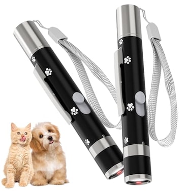 OUMSIS UMSIS Cat Toy 2 Pieces Distinctive Black Painted Metal Casing with Paw Print Design Rechargeable 7 Adjustable Patterns Interactive Chase Toy for Indoor Cats Dogs Training and Exercise