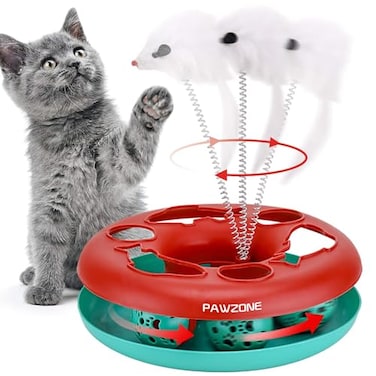 Pawzone Cat Toys Cat Toys for Indoor CatsInteractive Kitten Toys Roller Tracks with Catnip Spring Pet Toy with Exercise Balls Teaser Mouse red