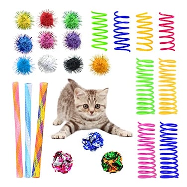 Andiker Cat Toys for Indoor Cats 4 Big Cat Springs 8 Small Springs Cat Interactive Toy for Swatting Biting Hunting Cat Creative Toy to Kill Time and Keep Fit Colorful Plastic Spring 26pc