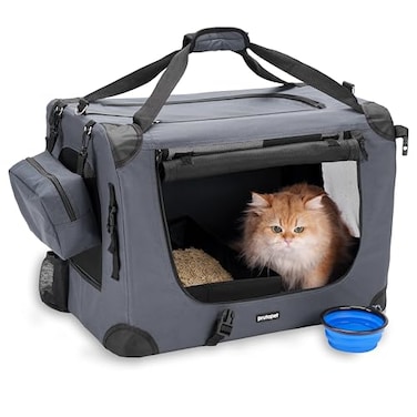 Prutapet Large Cat Carrier 24x165x165 SoftSided Portable Pet Crate for Car Traveling with Collapsible Litter Box and Bowl