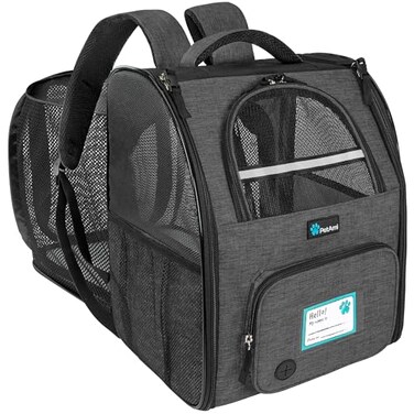 PetAmi Expandable Dog Backpack Carrier for Cats Pets Breathable Cat Carrier Backpack with Top Window MultiEntry Ventilated Foldable Travel Carrier for Small Medium Pets up to 18 lbs Dark Gray