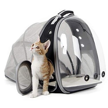 halinfer Back Expandable Cat Backpack Carrier Fit up to 12 lbs Space Capsule Bubble Window Pet Carrier Backpack to Carry and Transport Cat Bunny Small Puppy