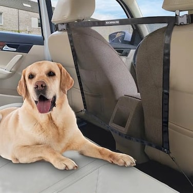 ROCKFEELTEE Universal Dog Car Net Barrier Sturdy Mesh Easy Install Breathable Design Easy to Clean Flexible Bungee Cords for Adjustable Fit 2323 Black