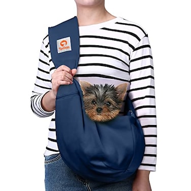 TOMKAS Tomkas Small Dog Sling Carrier Zipper Pocket Adjustable Strap for 310 lbs PetsDark Blue
