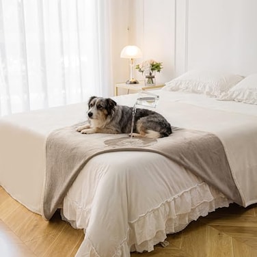 Tuffeel Waterproof Blanket for Bed Leak Proof Dog Couch Blankets Reversible Pet Throw Sofa Furniture Protector Machine Washable82 x120BeigeKhaki