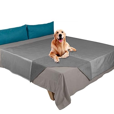 Ameritex Pet Bed Blanket Reversible 100 Waterproof Velvet Super Soft for Sofa and Bed 82x82 Inches Light GreyGrey