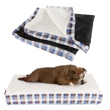 PETMAKER Dog Bed Replacement Cover Medium Pet Duvet with Sherpa Top NonSlip Bottom Dog Bed Washable Removable Cover by BrownBlue Plaid