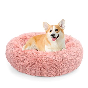 NOYAL Calming Donut Dog Bed for Small to Medium Dogs Cats Plush Faux Fur AntiAnxiety Pet Bed with Machine Washable Cover NonSlip Base