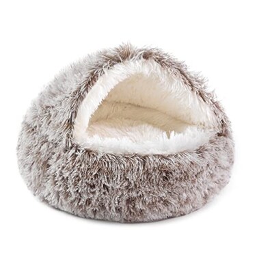 NOYAL Round Hooded Donut Dog Bed for Small Medium Pets Plush Fluffy AntiAnxiety Cat Cave Bed with Cover
