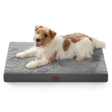 Bedsure ComfyFleece Dog Bed Medium Size Dog Orthopedic Pet Beds with Removable Washable Cover NOT Waterproof Egg Crate Foam Puppy Mat Suitable for Pet Up to 35 lbs 29x18x28 NOT for Chewers