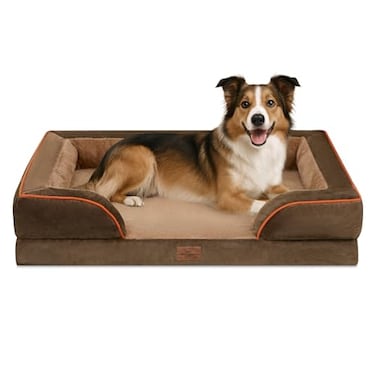 Comfort Expression Orthopedic Dog Bed for Large Dogs 38x25 Inch Waterproof Supportive Egg Crate Foam Large Pet Bed with Removable Bolsters Dog Couch with Washable Cover NonSlip Bottom Brown