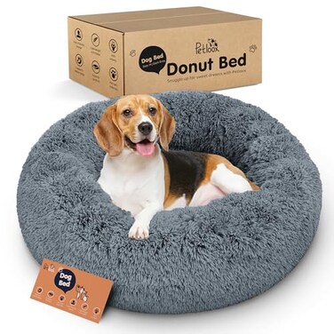 Petloox Donut Dog Bed Premium Comfort for Anxiety Relief Fluffy Calming Design with UltraPlush Support Cozy Round Dog Bed with Super Soft Circle Style Dark Grey Medium