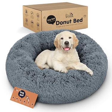 Petloox Donut Dog Bed Premium Comfort for Anxiety Relief Fluffy Calming Design with UltraPlush Support Cozy Round Dog Bed with Super Soft Circle Style Dark Grey Small