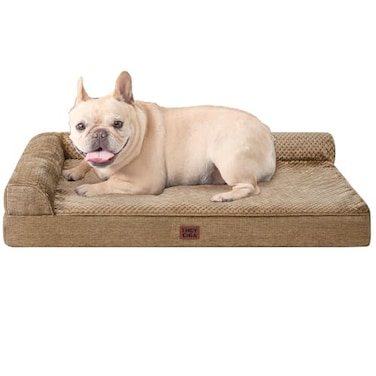 EHEYCIGA Orthopedic Dog Bed Medium Size Dogs Memory Foam Dog Bed with Washable Removable Cover Waterproof Pet Sofa Couch for Crate with Nonskid Bottom 30x20x6 Camel