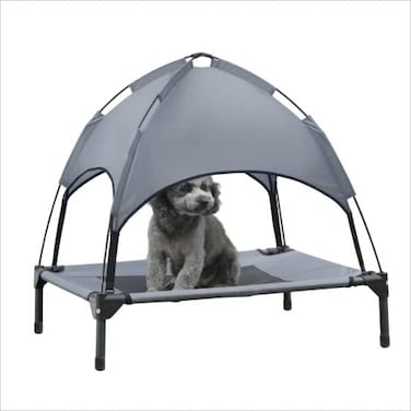 Hooyeatlin Small Elevated Dog Bed with Canopy Upgraded 30IN Outdoor Raised Dog Cot Bed with Removable Shade Tent Pet Cot GrayS Size