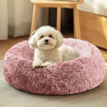 JOLLYVOGUE Dog Cat Bed Calming AntiAnxiety Pet Bed for Small Dogs Fluffy Donut Cushion for Small and Medium Pets 20