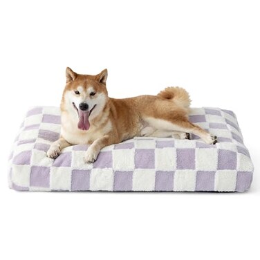LE SURE Dog Beds Large SizedThick Shredded Chopped Foam Pet Bed as Gift for Indoor with Removable Cover Cute Modern Fuzzy Plush Anti Slip Bottom Purple