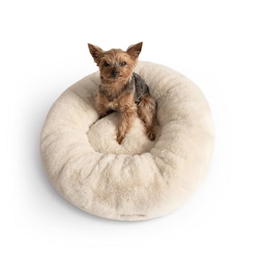 UnHide Floof Pet Bed Small 23 x 8 Extra Soft Dog Bed Removable Faux Fur Cover Machine Washable Helps Ease Pet Anxiety Provides the Perfect Sleep Beige Bear