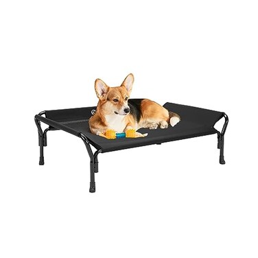 Veehoo Cooling Elevated Dog Bed Raised Pet Cot with Guardrail Slope Headrest Durable Breathable Teslin Mesh NonSlip Feet Washable Dog Couch Bed for Indoor Outdoor Medium 395 x 28 Black