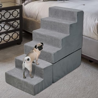 MALOROY Dog Steps for High Beds 3032 H 6Step Dog Stairs for Small Dogs 33D Foam Pet Steps for High Bed Climbing NonSlip Balanced Pet Stair Ramps for Bed Indoor Grey