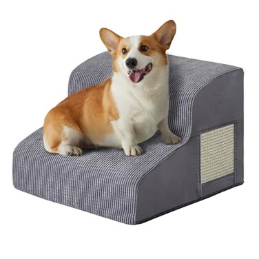 Ahpmeoa Dogs Steps for Bed Dog Stairs for Small Dogs 2Step Dog Ramp for Bed Couch Sofa and Chairs NonSlip Bottom Design Cat Scratching High Density Foam Portable Pet Step Indoor Grey
