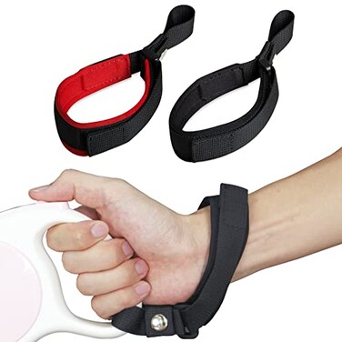 LFCXHTY Hands Free Adjustable Wrist Strap Soft Comfortable Diving Fabric Safety Strap for Retractable Dog Leash Black Red 2 Pack