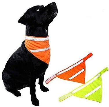 Kalining 2 Pack Reflective Dog Bandana for Night Safety High Visibility Adjustable Dog Scarf in OrangeYellow Fits Small Medium Large DogsSmall