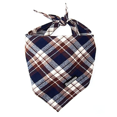 MAMORE Adjustable Plaid Dog Bandanas1PC Soft Washable Cotton Triangle Bib Kerchief Scarfs for Small Medium Large Dogs and Cats BrownBlue Small