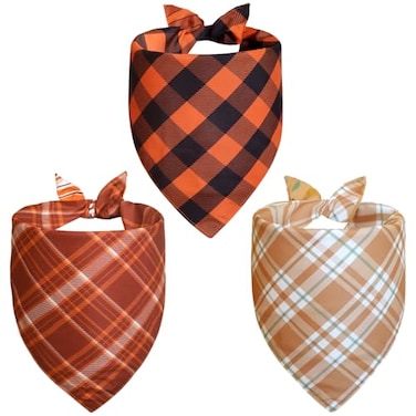 Agroon Fall Dog Bandanas Large 3PCS 6 Pattern Thanksgiving Scarf for Boy and Girl Plaid and Stripe Triangle Reversible Bibs Breed for Puppy Pets