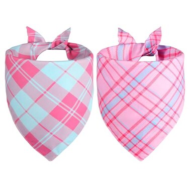 Agroon Pink Dog Bandana Girl Large 2PCS Summer Spring Scarf Durable Triangle Reversible Bibs Handkerchief for Puppy Pet