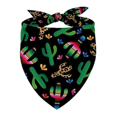 Pudodo Cinco De Mayo Dog Bandana Mexican Fiesta Cactus Triangle Dog Scarf Adjustable Accessories for Small Medium Dogs Cats Pets